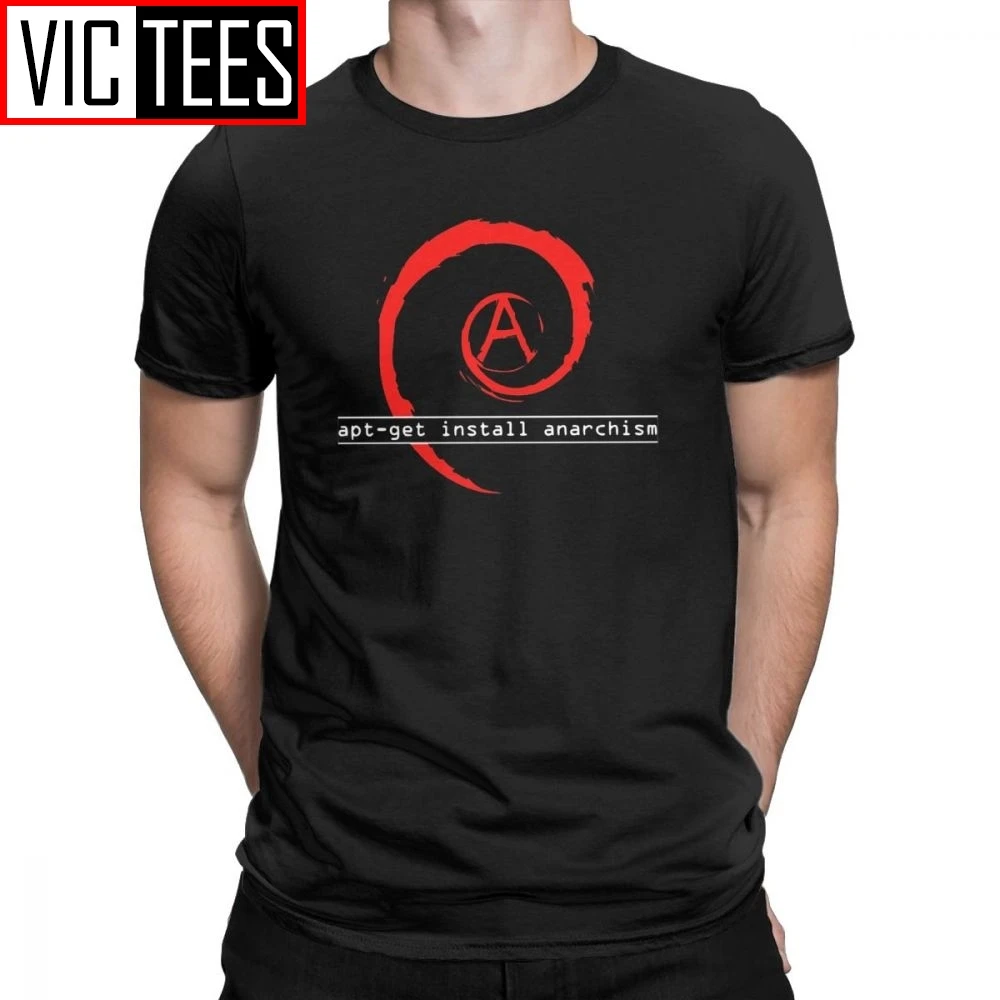 

Men's Apt-get Install Anarchism T Shirt Linux Debian Mutiny Audio Pure Cotton Tops Vintage Harajuku Tees Gift Idea T-Shirts