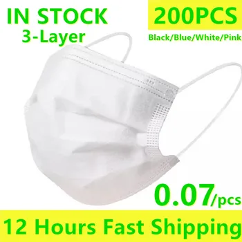 

200 Pcs 3 Laye Mask dust protection Masks Disposable Face Masks Elastic Ear Loop Disposable Dust Filter Safety Mask Anti-Dust