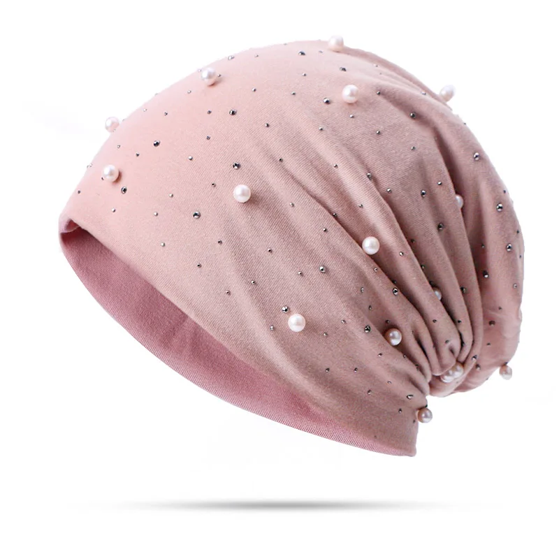 Women Pearl Beanie Hat Headgear Solid Color Pearl Cap Autumn Winter Hats For Female Bonnet Fashion Knitted Autumn Outdoor Beanie knitted hat winter hats