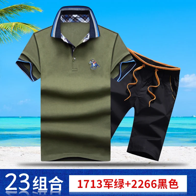 AZ-1713 23 Aismz Мужская спортивная одежда повседневные спортивные костюмы мужские Moletom Masculino Летние наборы вышивка поло топы футболки+ шорты мужские s комплект - Цвет: AZ-1713 23