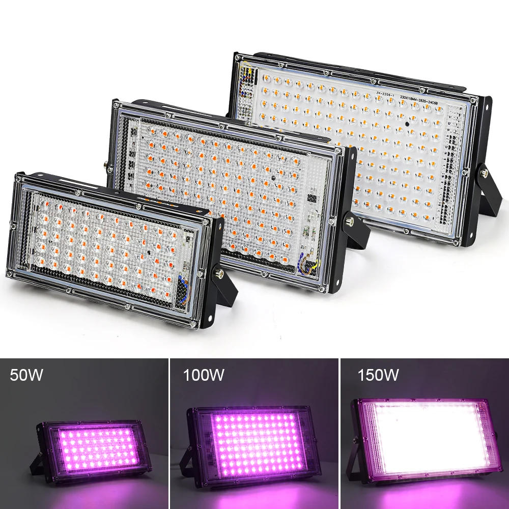 LED Grow Light LED Grow Light 50W 100W 150W AC 220V Phyto Lamp Full Spectrum LED Floodlight Indoor Plants Hydroponic Greenhouse Growth Lighting