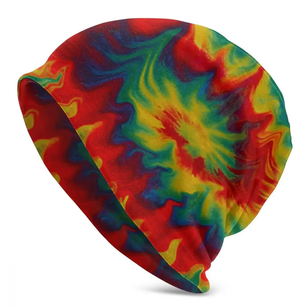 Tie Dye Радуга водоворот унисекс для взрослых Повседневная шапочка зимняя теплая вязаная Лыжная шапка с рукавом Skully Beanies