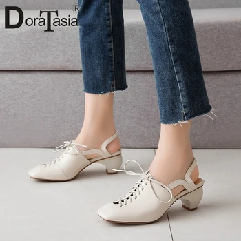 

DORATASIA Cow Leather Girl Sandals Office Handamade Brand Fashion Sandals Women Solid High Heels Solid Casual Shoes Woman