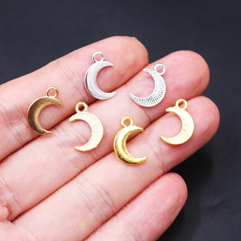 50pcs Silver Plated Cute Mini Moon Pendants Earrings Bracelet Accessories DIY Charms For Jewelry Carfts Making 14*10mm A601