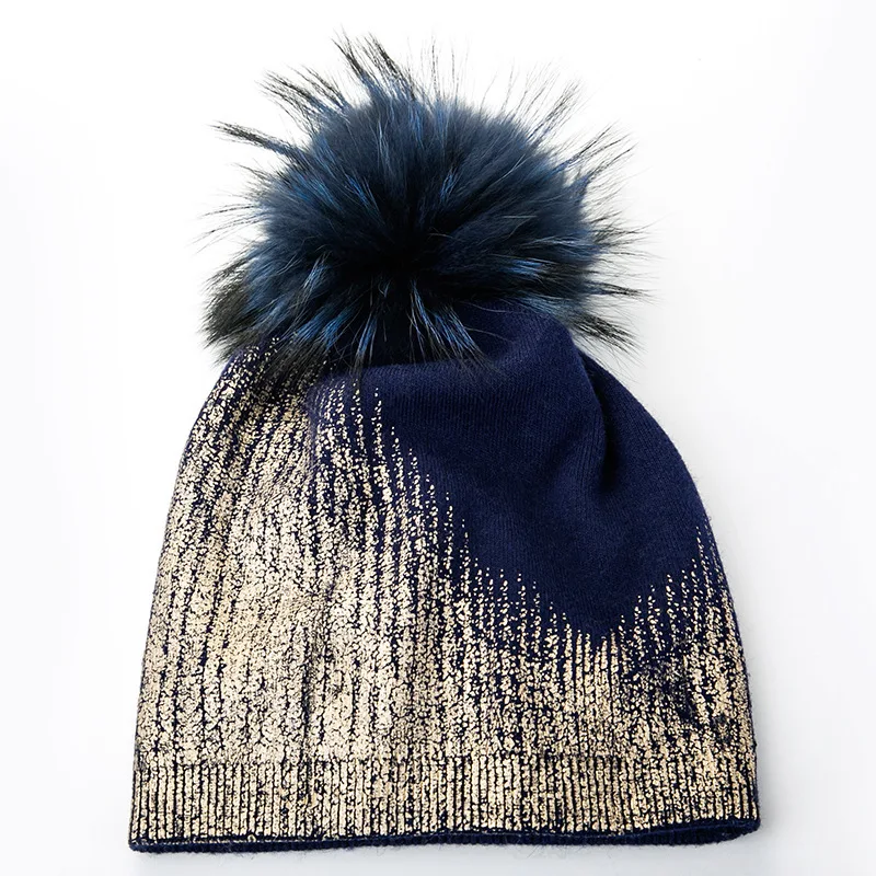 Модная градиентная шапка металлического цвета, вязаная шапка синего цвета, осенняя/зимняя женская шапка, шерстяная смесь, милые шапочки Skullies, теплая верхняя одежда