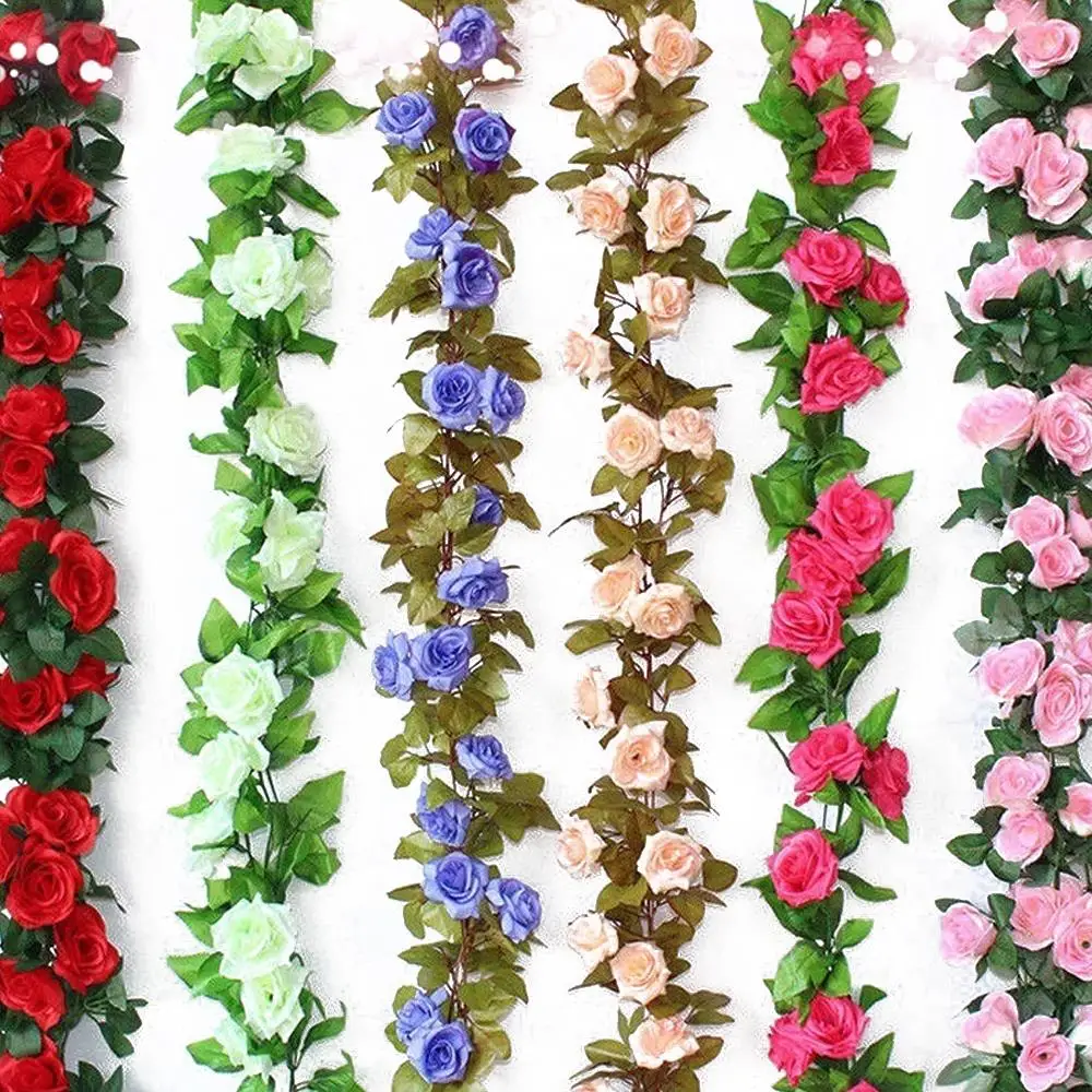 Simulation Rose Vines Home Decor 2.4M Artificial Rose Flowers Wedding Decoration Rose Flower String Beautiful