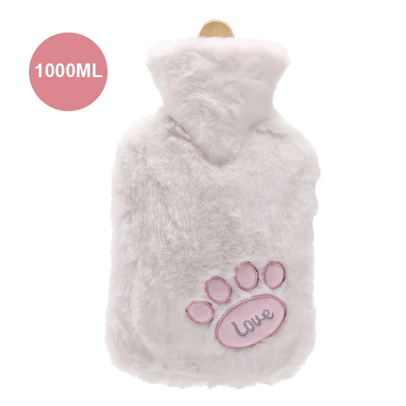 Cat Claw Plush Hot Water Bottle Bag With Cover Reuseable Cute Cartoon Hand Warmer Hot Water Bag Portable Warm Water Bag 1000ml - Цвет: Белый