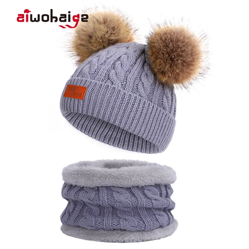 girls pom pom hat and scarf