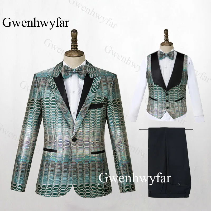 color 2 Gwenhwyfar мужской модный двубортный костюм синий цветочный Jacqaurd высококачественные для жениха костюмы для вечеринки Выпускной сценический костюм певица - Цвет: color 2