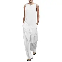 

40%HOT Plus Size Women Summer Solid Color V Neck Jumpsuit Harem Pants Sleeveless Romper
