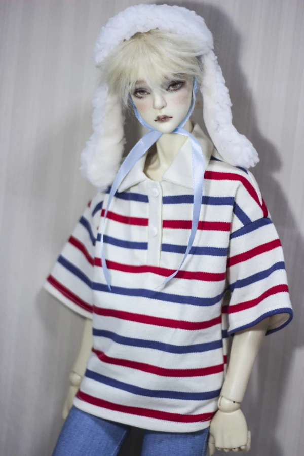 

BJD doll clothing is suitable for 1/3 1/4 MSD Uncle size red and blue stripe POLO shirt short sleeve T-shirt doll accessories