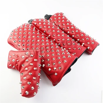 

High End Rivets Golf Headcovers for Driver PU Leather Golf Driver Fairway Hybrid Putter Covers Set Red Color