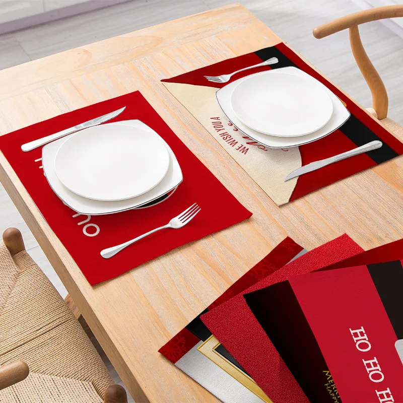 

Merry Christmas Non-Slip Insulation Placemat Coaster Dinner Mats Cotton Linen Pads Home Decor