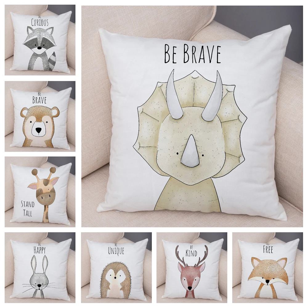 Cushion-Cover Pillow-Case Animal Giraffe Zebra 45x45cm Nordic Decor Sofa Lion Hippo Brave