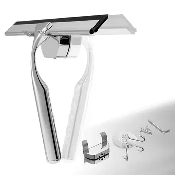 

Bathroom Shower Squeegee Clear Glass Wall Cleaner Bath Stainless Steel with Suction Storage Hook - 10", Chrome JJJQJ44