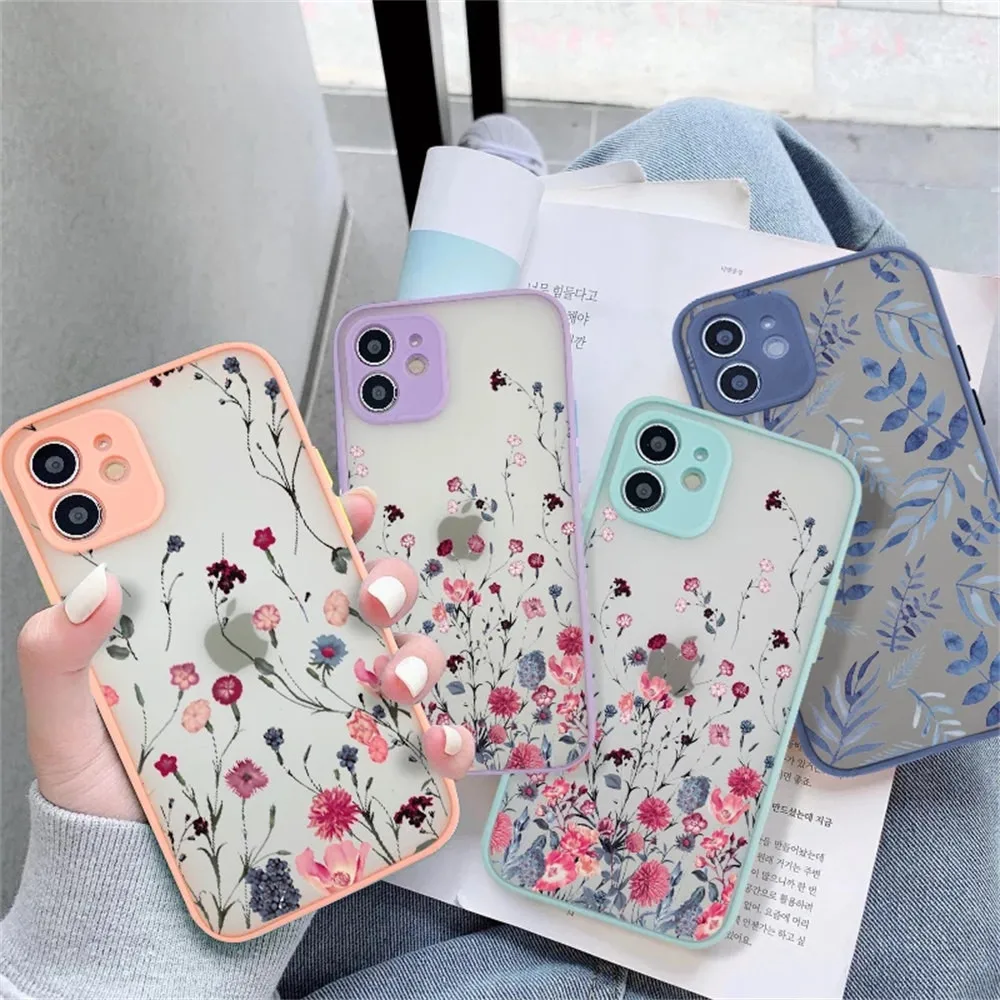 Vintage Leaves Flower Phone Case For iPhone 12 11 13 Pro Max 12Mini X XR XS Max 8 7 Plus SE 2020 Camera Protection Hard PC Coque iphone 13 pro max wallet case