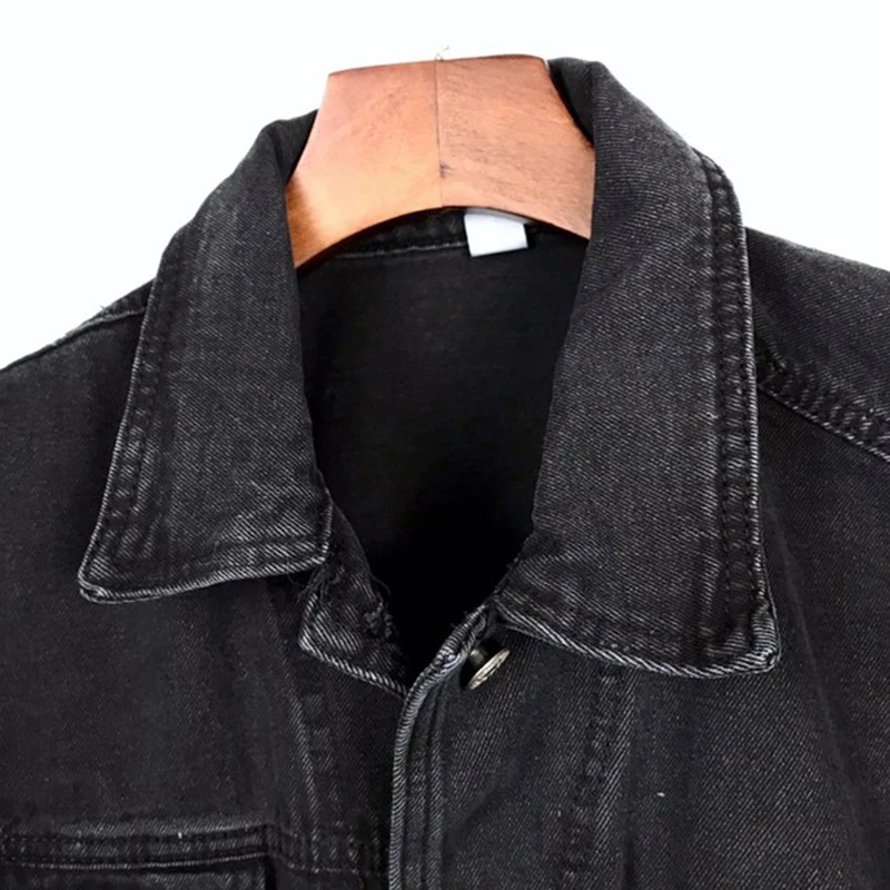 Best  Korean Jeans Jackets and Coats for Women 2019 Black Denim Jacket Button Turn-Down Collar Ladies Jac