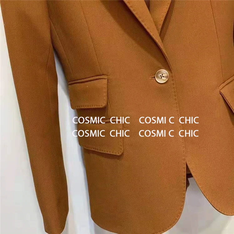 Cosmicchic осенний женский шерстяной Блейзер с длинным рукавом на одной пуговице клубный пиджак верблюжьего оттенка высокого качества Женский черный пиджак