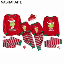 NASHAKAITE/одинаковые пижамы для всей семьи; Красная рождественская одежда с принтом шляпы; одежда на год; одинаковые комплекты для мамы, папы, мальчиков и девочек