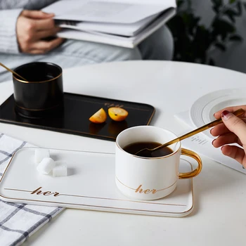 

European Simple ceramic coffee cup saucer set with spoon mug Dessert plate afternoon tea cup set for office home mx11141439