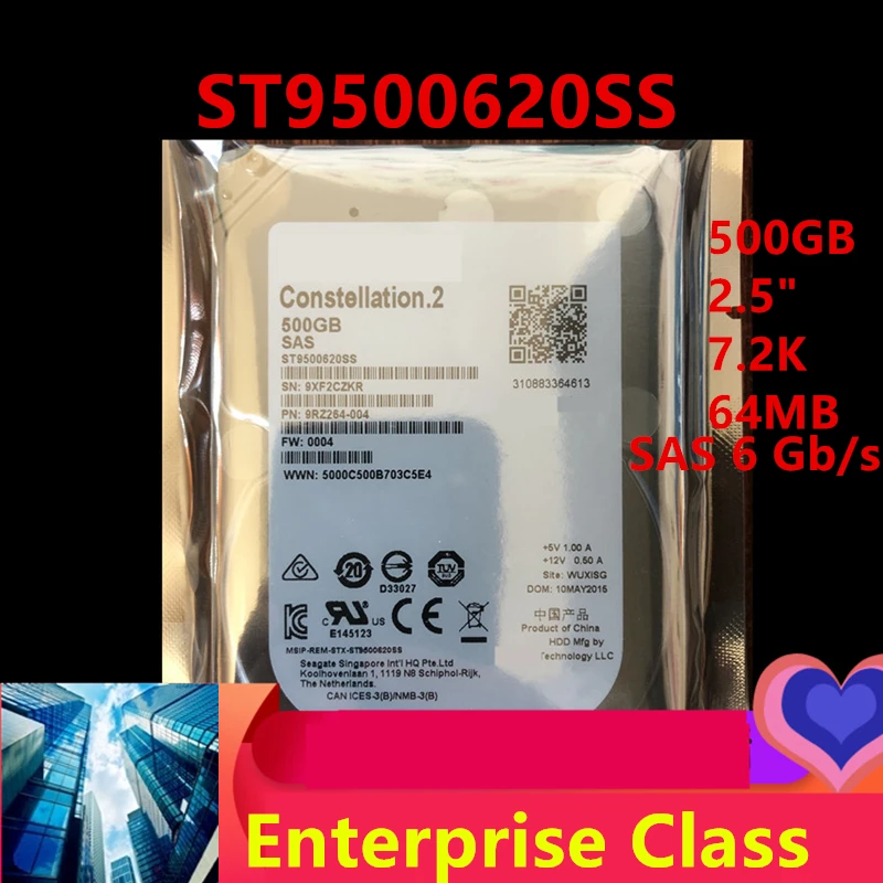 

New Original HDD For Seagate Brand 500GB 2.5" 7.2K SAS 6 Gb/s 64MB For Internal HDD For Enterprise Class HDD For ST9500620SS
