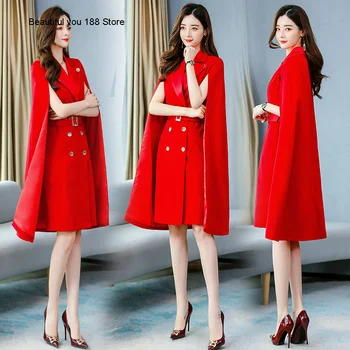 

Elegant goddess style dress 2020 Spring and Autumn new fashion socialite fashionable age-reducing slim cape dress