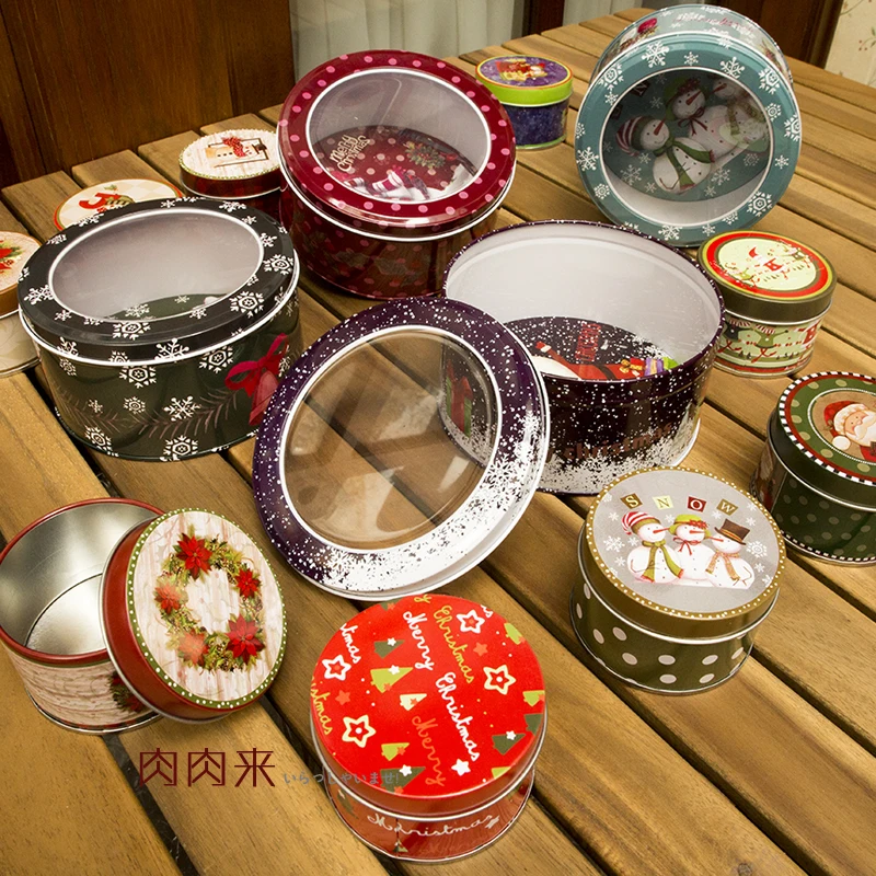 Рождественская коробка для конфет жестяная банка Подарочная круглая железная