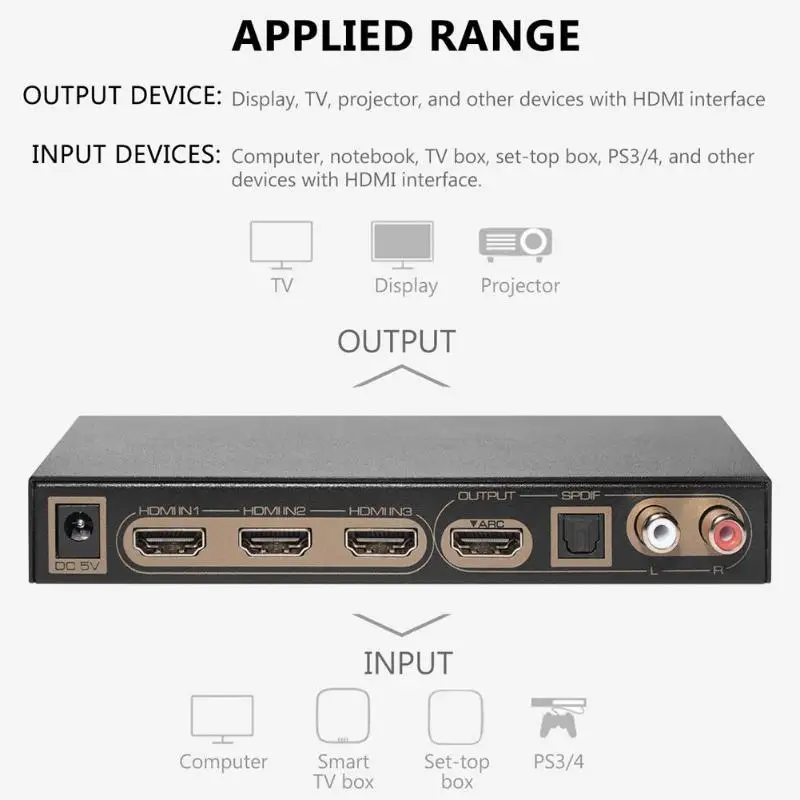 3 в 1 HDMI коммутатор 4K сплиттер аудио конвертер 3 порта 8bit YcbCR4: 4: 4 18 Гбит/с HDMI аудио экстрактор коммутатор