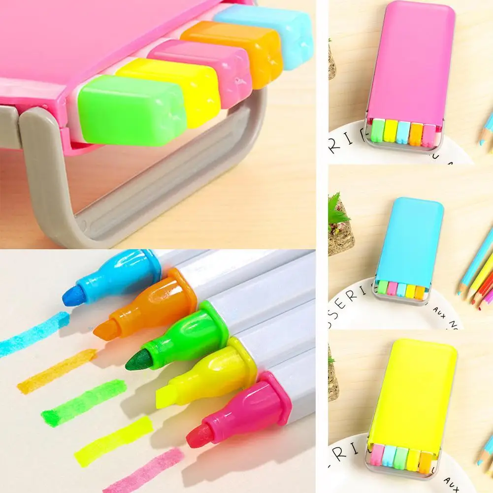 5 цветов/коробка конфетных цветов, набор ручек-хайлайтеров, мини флуоресцентные маркеры, канцелярские принадлежности, офисные школьные