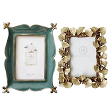 2 Pcs New Resin Retro Photo Frame Photo Frame Home Decorations- Blackish Green& Golden Ginkgo Leaf