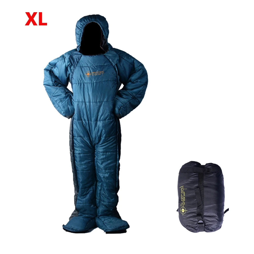 Blue XL Спальный мешок гуманоидный утолщенный теплый одиночный альпинистский спальный мешок с сумкой для переноски для внутреннего и наружного альпинизма кемпинга - Цвет: Blue XL