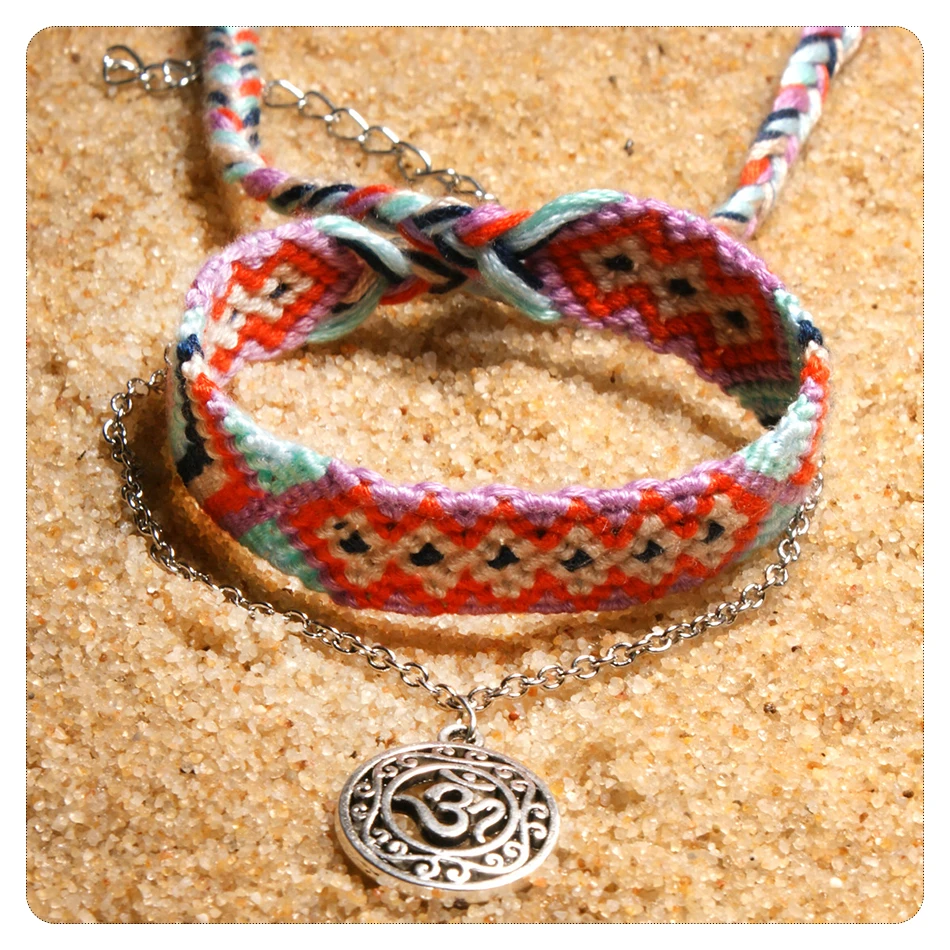 BRAVEKISS Friendship Wave Coin Pendant BOHO Retro Anklets For Gift stainless steel Anklet Bohemian Bracelets On Leg Jewel PA0035