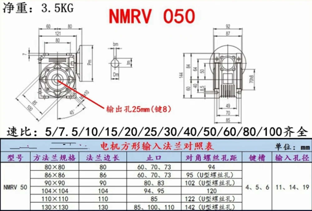 NMRV050 110 мм червячный редуктор коэффициент уменьшения 5:1 до 100:1 вход 19 мм вал для NEMA42 шаговый двигатель