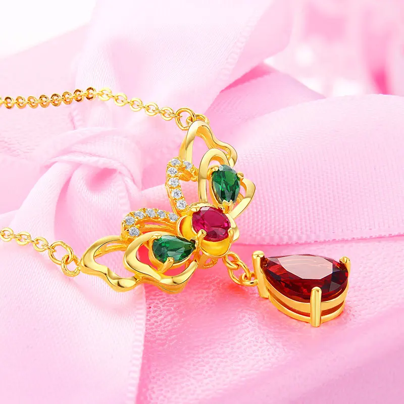 Bague Ringen, винтажное ожерелье с имитацией бабочки и драгоценным камнем для женщин, в форме капли воды, рубиновое серебро, 925, ювелирное изделие, Подарок на годовщину