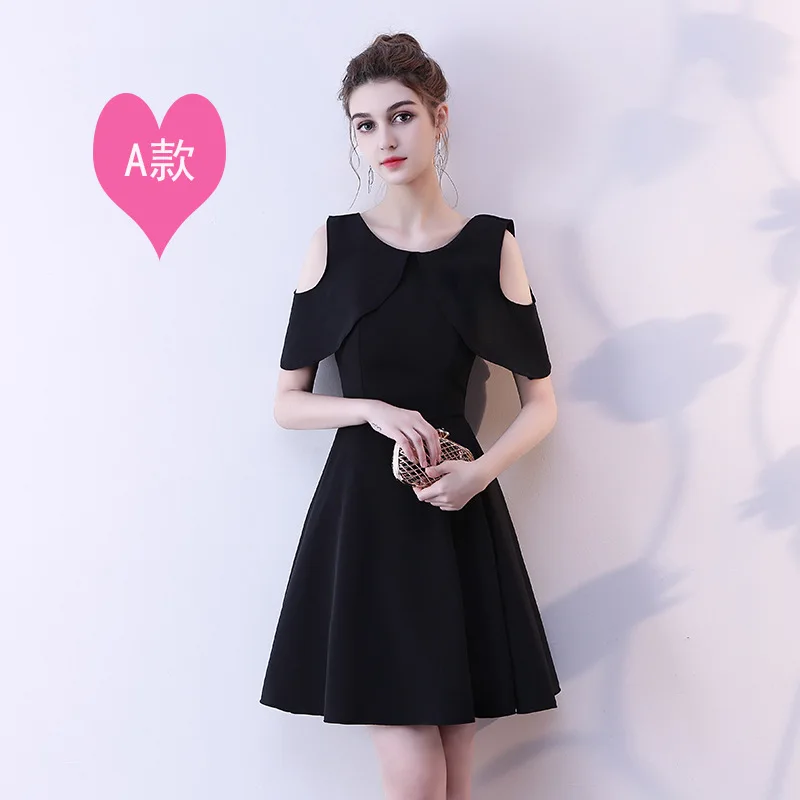 Black-short-A Новые Вечерние для хозяйки банкета платье длинный свитер женское платье черные платья для невесты Короткие Creme Короткие вечерние платья элегантные - Цвет: Black-short-A