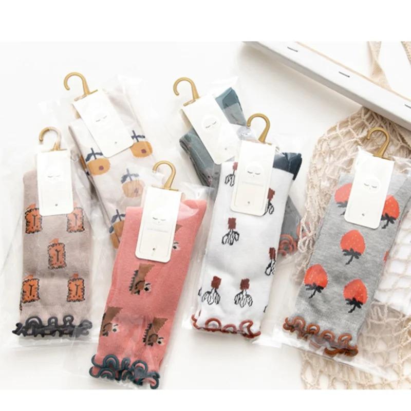 Носки для девочки, мальчика, с цветочным узором, нескользкие, высота до колена, высокие носки с кружевом для малышей, хлопковые носки для малышей с милым рисунком для малышей, младенцев и малышей Носки