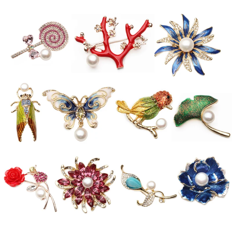 

Beautiful Natural Pearl Brooch Women,Female Enamel Pins Annimal Flower Brooch Girl Gift