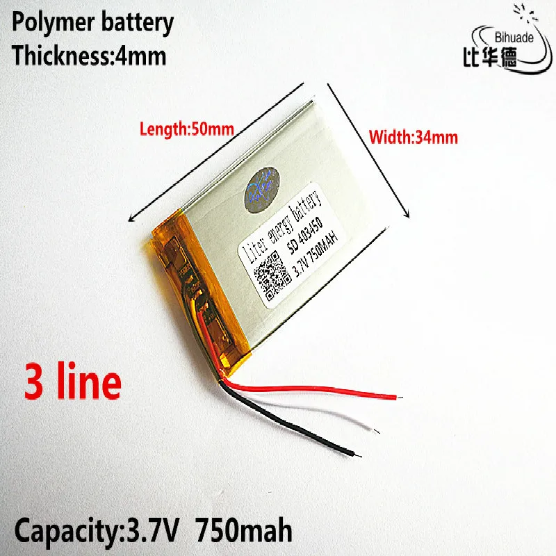 3 линии хорошего качества 3,7 V, 750 mAH, 403450 полимерный литий-ионный/литий-ионный аккумулятор для игрушки, POWER BANK, gps, mp3, mp4