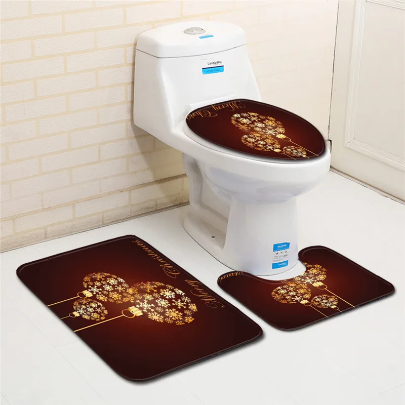 Free Shipping 3 pcs/Set Sparkle Red Bells Bath Mats Anti Slip Bathroom Set Tapete Banheiro Washable Toilet Rugs Alfombra Bano