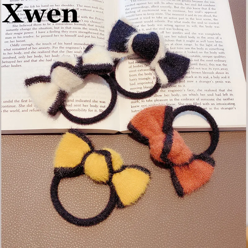 

[Xwen] New Girls Child Butterfly Knot Horsetail Hair Rope Plush Headdress Elastic Hair Ornament Fashion Hair Accessories WEA0031