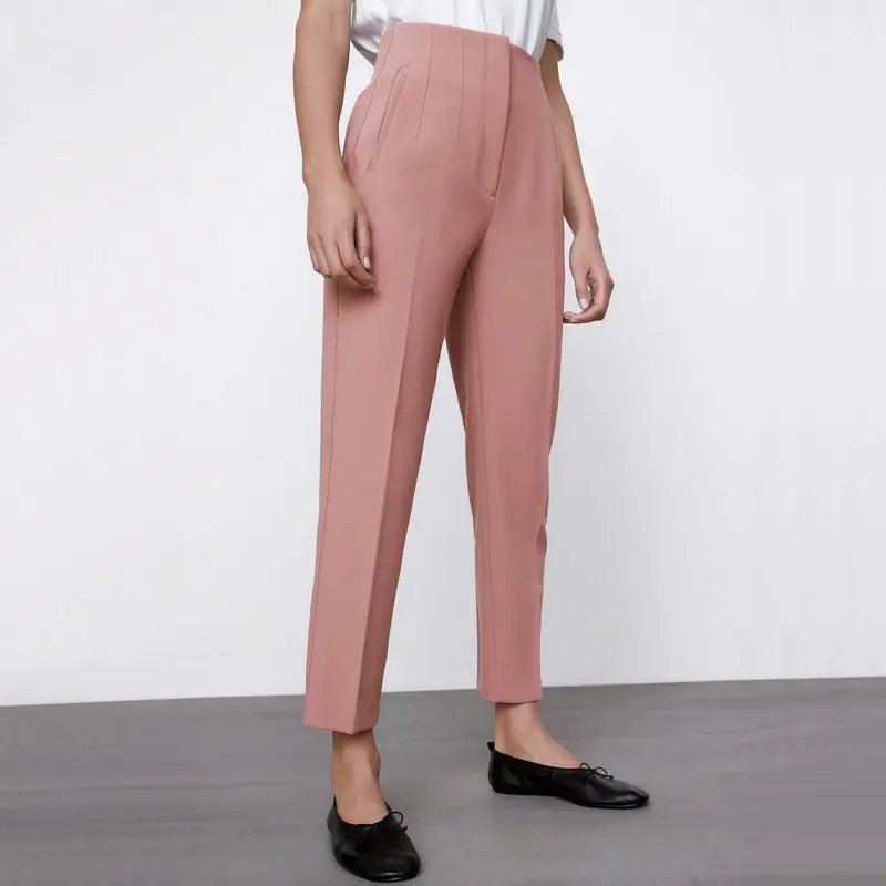 Mallas elegantes de negocios de nivel alto para mujer, pantalones de trabajo de cintura alta, color caramelo, lápiz de Fitness Sim, moda de verano, 2021