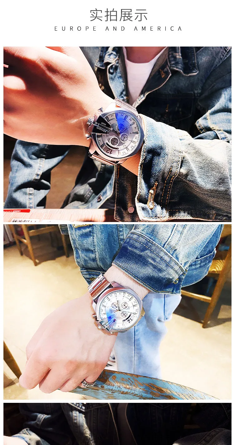 Big Dial Watch For Men Wrist Watches 2022 Stainless Steel Calendar Waterproof Creative Quartz Watches relogio masculino New