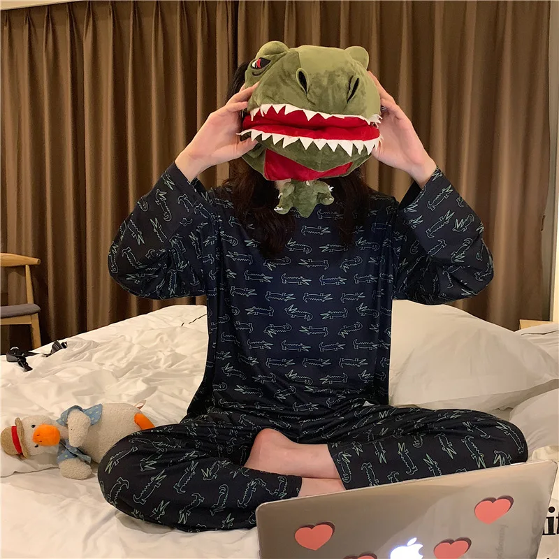 

Pajamas Women Long Sleeve Spring And Autumn Students Korean-style Cute Thin Loose And Plus-sized Pajamas Women's Winter Set Home