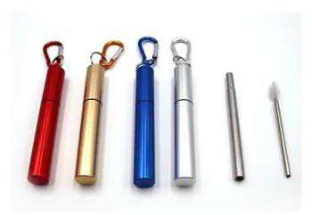 

DHL 200set Stainless Steel Telescopic Drinking Straw Portable straw Reusable Collapsible Metal Drinking Straw With Brush