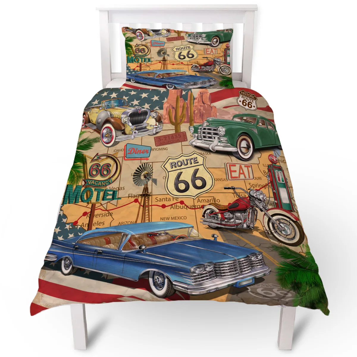 Ретро Route 66 плакат пододеяльник наволочка чехол пододеяльник набор постельного белья набор постельных принадлежностей для односпальной кровати для кровати