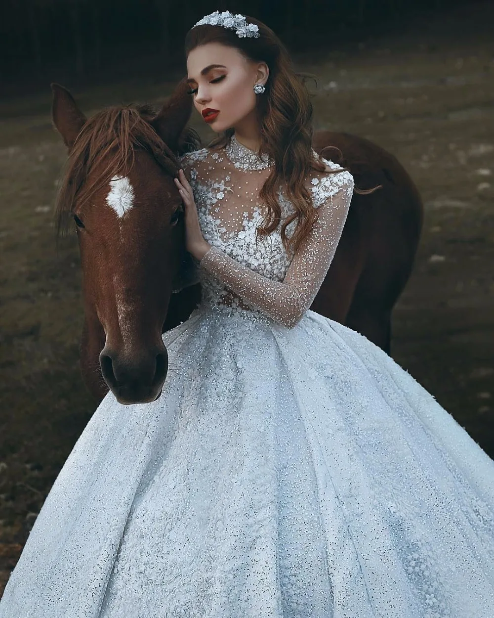 Robe De Soiree сексуальное винтажное кружевное бальное платье с длинными рукавами, свадебное платье принцессы с высоким воротом, иллюзия, свадебное платье невесты, платье