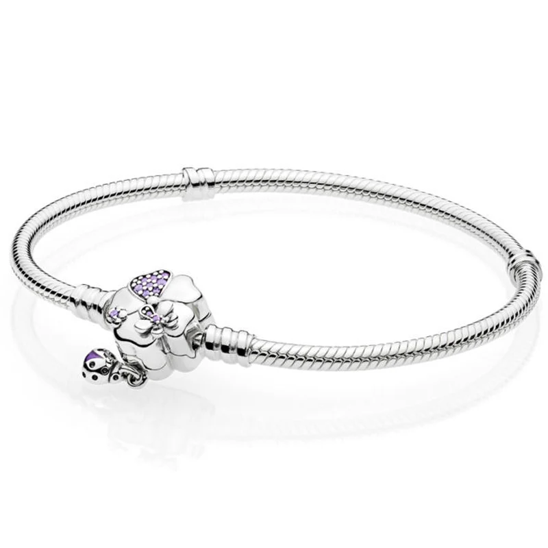 

New 925 Sterling Silver Bracelet Wildflower Meadow Floral Clasp Snake Chain Bracelet Bangle Fit Bead Charm Diy Europe Jewelry