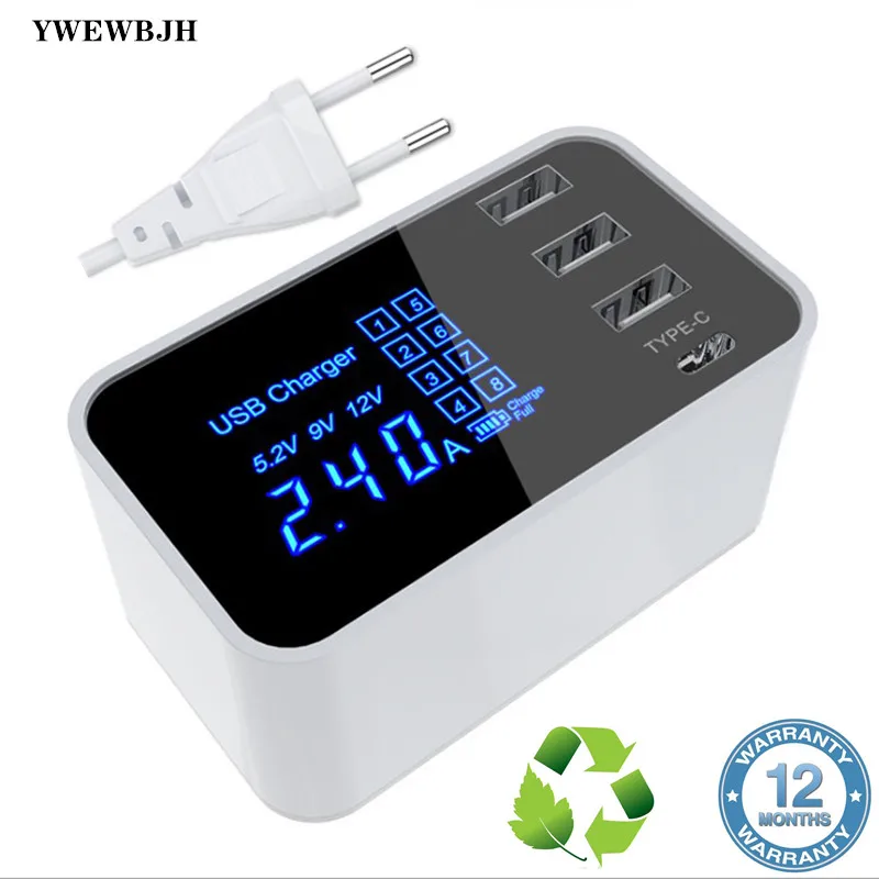 

Fast Charge Type C USB Charger HUB Led Display Wall Charger Fast Mobile Phone Charger For iPhone Samsung USB Adapter EU US Plug