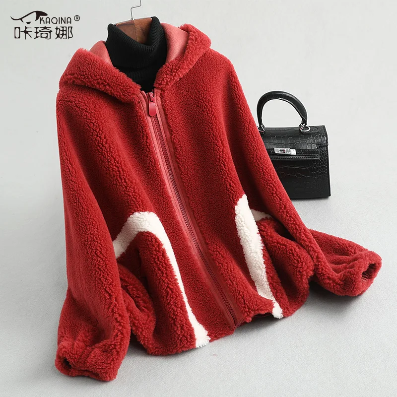 Red Пальто из натурального меха, Женское зимнее пальто из овечьей шерсти, женская короткая куртка из натурального меха, корейское теплое пальто, Manteau Femme KQN59371 YY1590 - Цвет: Red