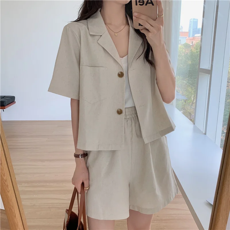 lounge sets for women Mozuleva Summer Women Suit 2 Pieces Sets Short Sleeve Lackets and Elastic Waist Shorts Sets Female Casual Cotton Lining Suits long skirt and top set